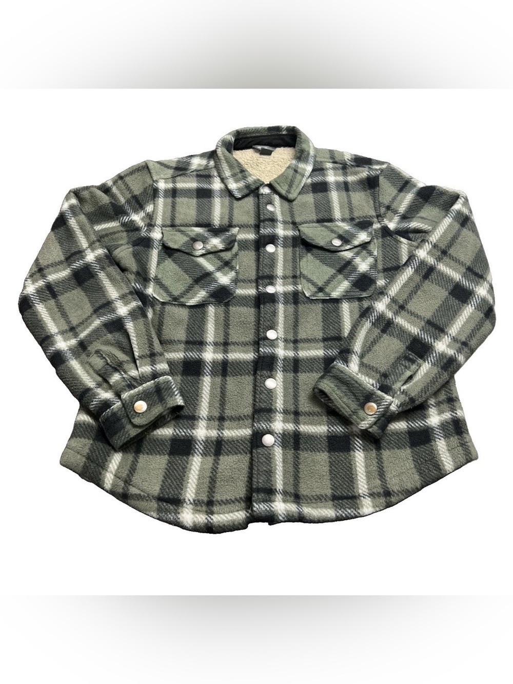 Eddie Bauer Green Plaid Fleece Snap Button Jacket Size Youth 10 - 12